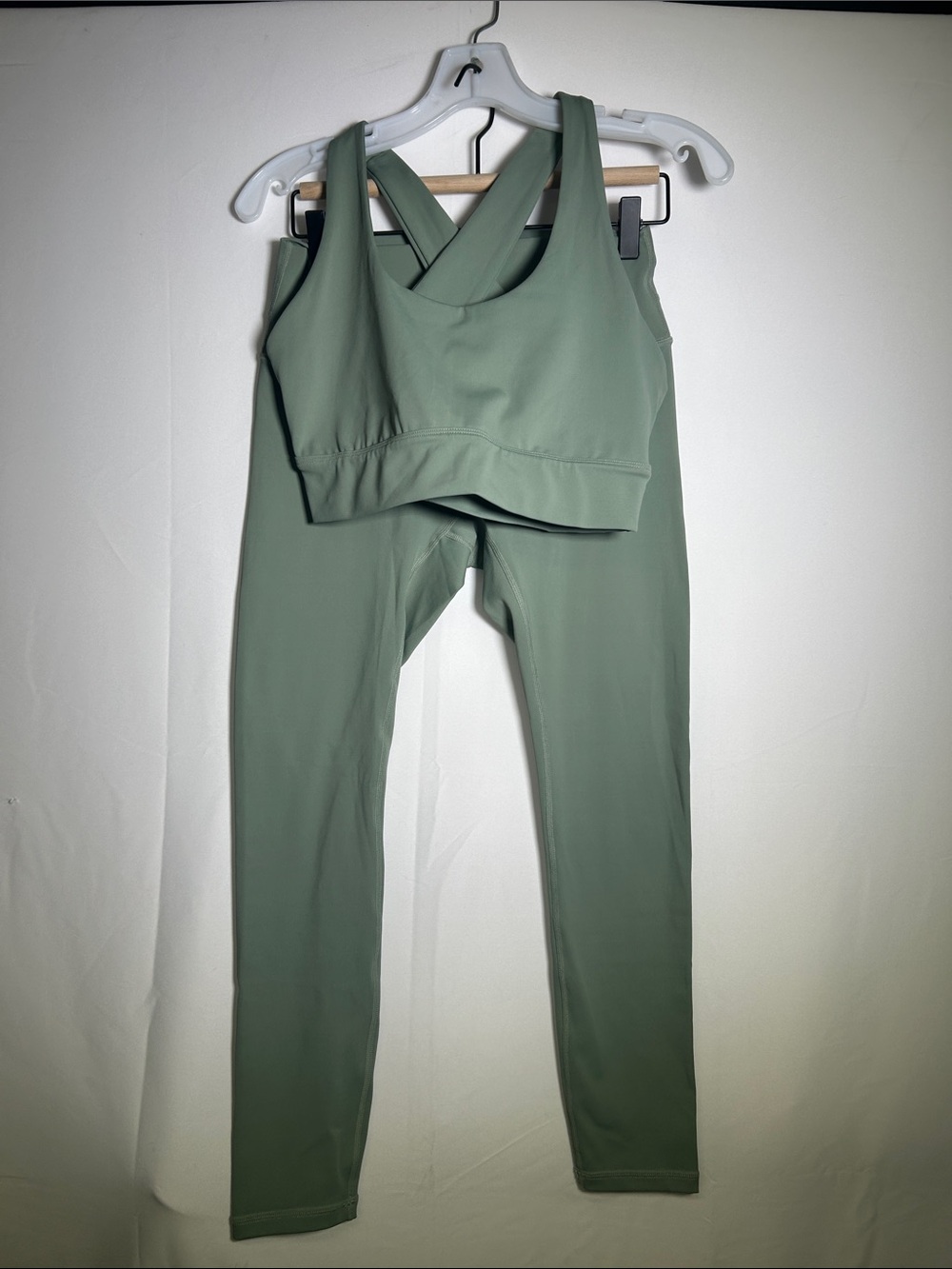 TEAL High-Rise Sage Green Leggings and Cross-Back Sports Bra Set